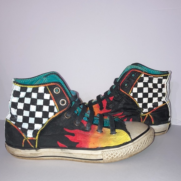 Custom Hand Painted Flame Converse Sneakers SZ 3 kids - Picture 2 of 10
